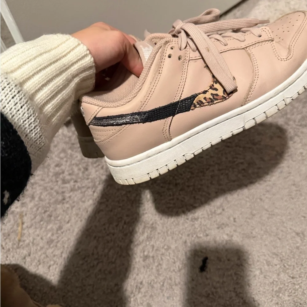 Nike Tan Sneakers with Leopard Print Swoosh